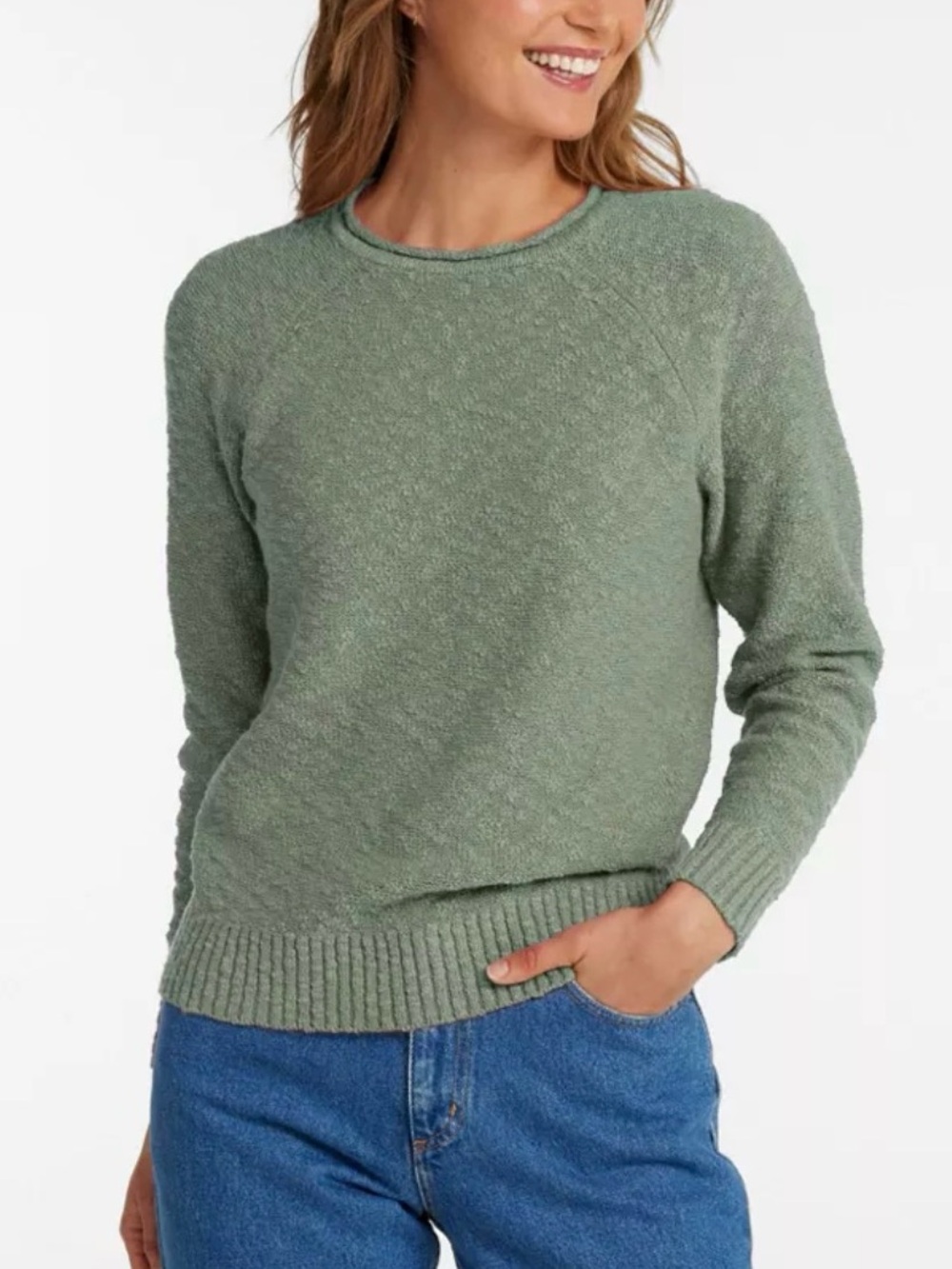 L.L.Bean Women’s Sage Green Textured Crewneck Sweater – Size Small